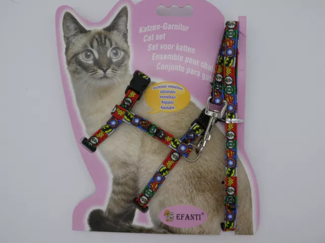 (H038) Cat Kitten Adjustable Harness & Lead Set Superhero Pattern