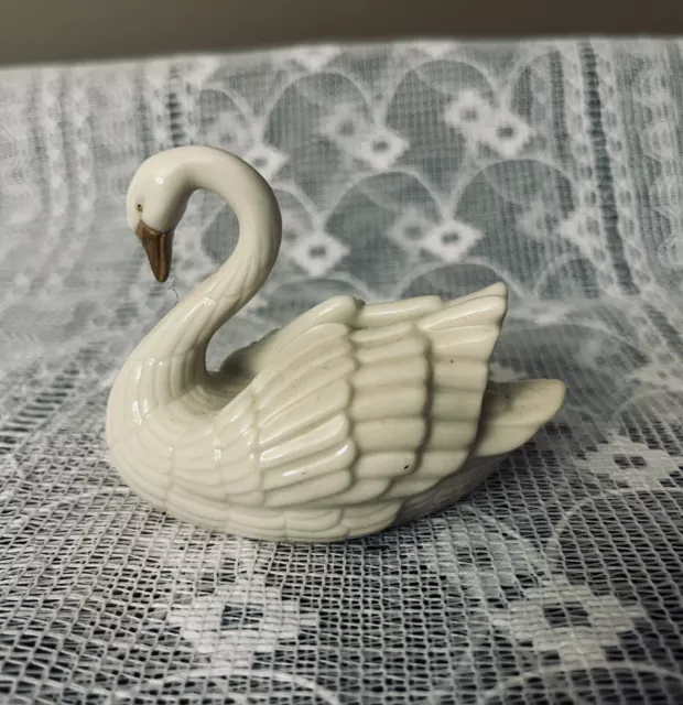 Vintage Lenox Porcelain Graceful Small Swan Figurine Cream Gold Accent Figure