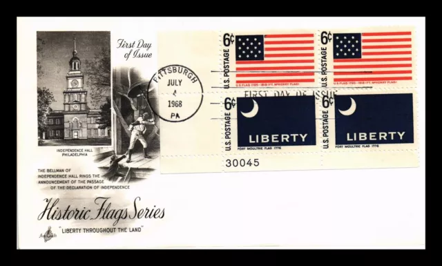 Dr Jim Stamps Us Cover Historic Flags Series Fdc Plate Block Artcraft Cachet