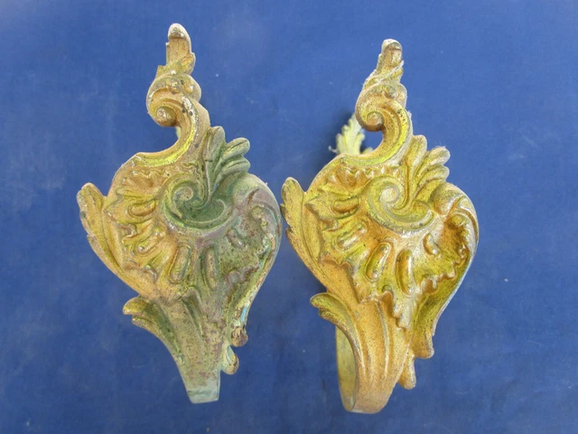 2 Embrasses De Rideaux Anciennes Laiton Doré – Style Louis XV, Hauteur 11,5 Cm