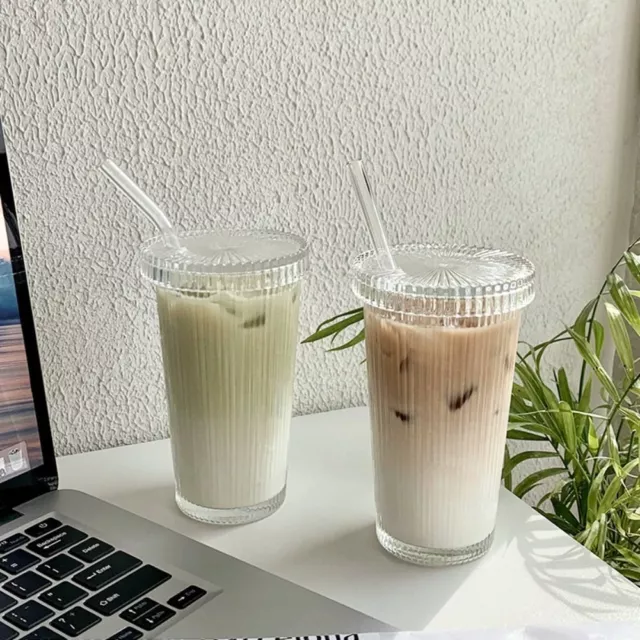 Transparent Mugs Simple Style Vertical Striped Glass Cup Drinkware   Bubble Tea