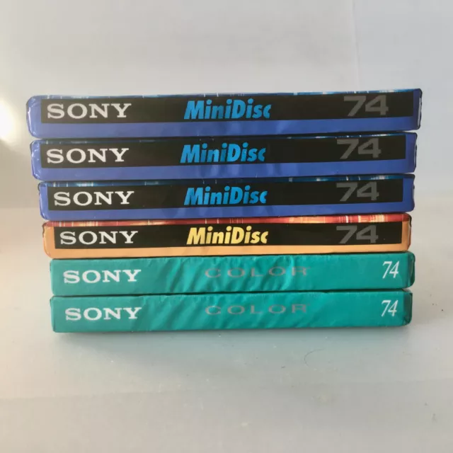 LOTTO 6x SONY Minidisc Audio Registrabili Colore MD 74 min. Blu Giallo Verde SIGILLATO 2