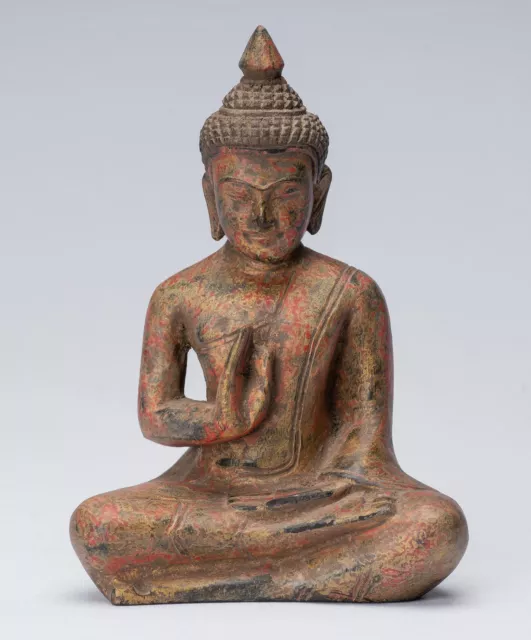 Buddha - Antique Khmer Style Seated Wood Buddha Statue Teaching Mudra - 21cm/8"