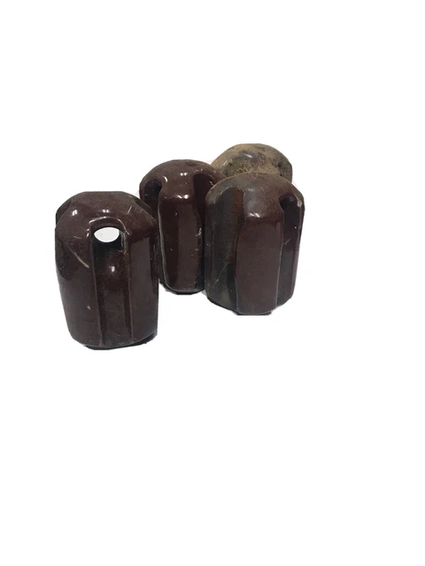 4 Insulators Brown Porcelain Ceramic Telephone Power Line Pole Connector VINTAGE