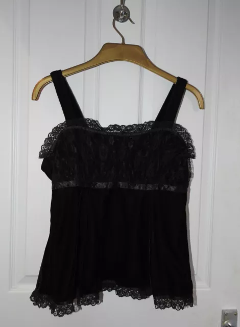 PHAZE black velour & lace goth zip-up bodice top with elasticated straps, size M