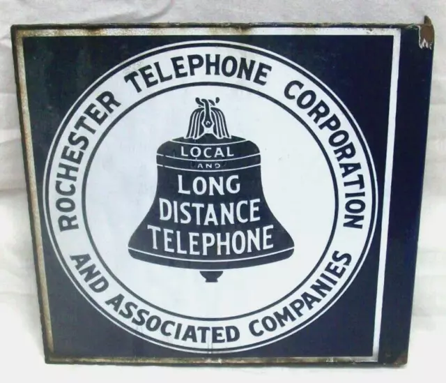 Original Vintage Rochester Telephone Corporation Store Sign Enamel on Steel 12"