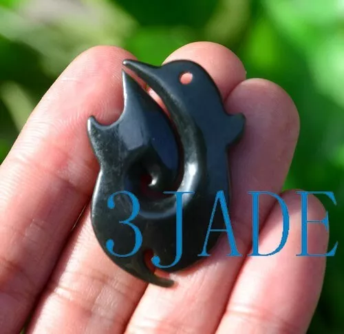 Natural Nephrite Jade Hei Matau Fish Hook Pendant New Zealand Maori Necklace