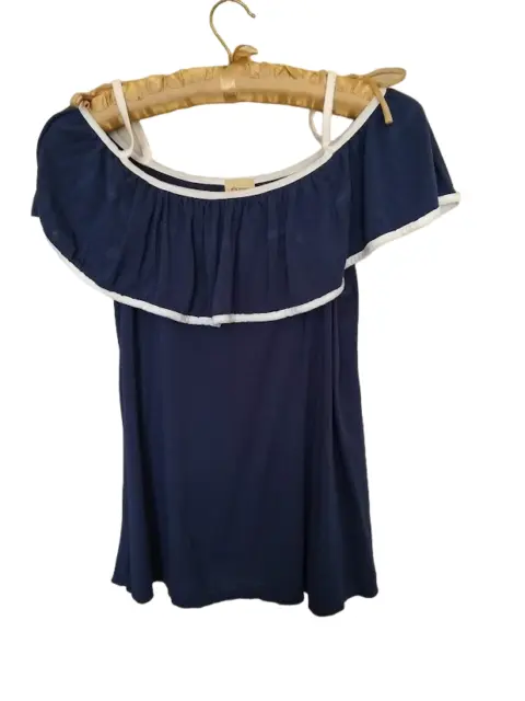 Ella Moss Cold Shoulder Top Navy Blue & White  Knit Large