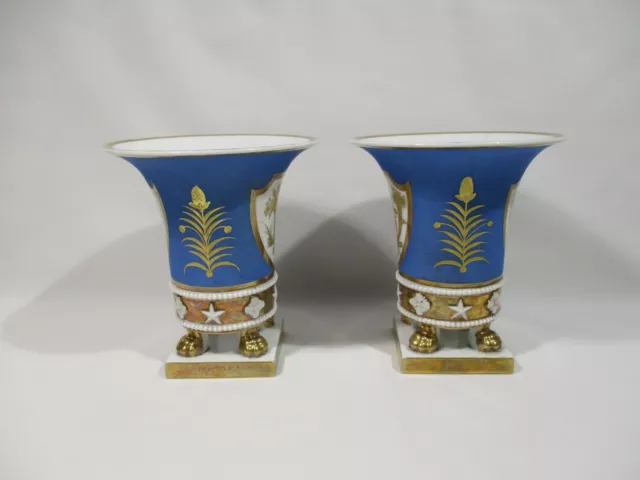 Ancienne Paire Vase Cornet Epoque Empire Porcelaine De Paris Decor Or Fin 2