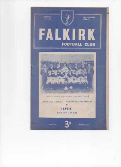 Falkirk v Clyde 5th March 1958 (No 20) Scottish League Division 1