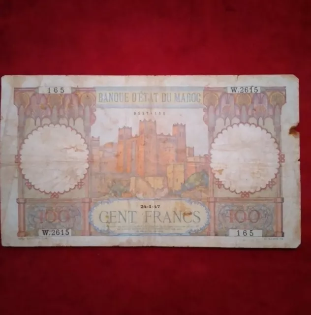 Old Rare Morocco 100 francs 1947 Large Size Note Good Condition # 462