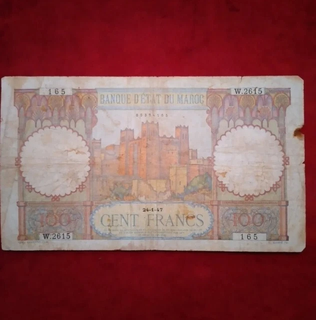 Old Rare Morocco 100 francs 1947 Large Size Note Good Condition # 462