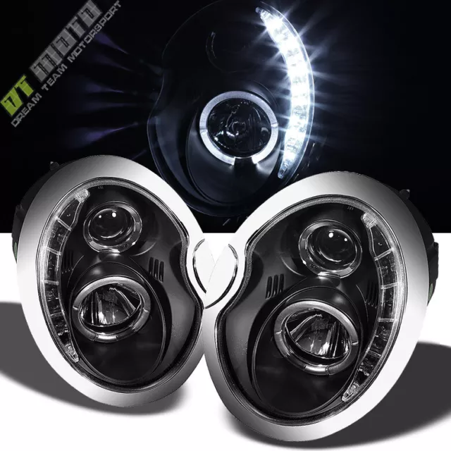 Black 2002-2006 Mini Cooper Projector Headlights w/DRL LED Daytime Running Lamps 2
