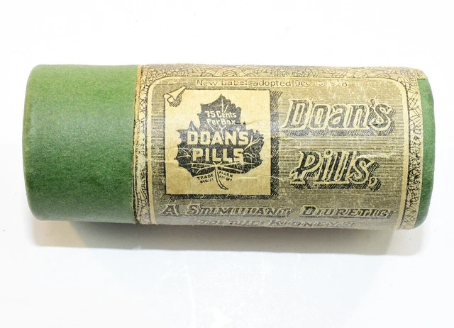 Doans Pills 1920's Diuretic Kidneys Green Cardboard Pill Holder Quack Medicine