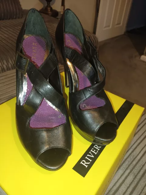 WOMEN RIVER ISLAND Black Heel Peeptoe Shoes Size 6 £1.99 - PicClick UK
