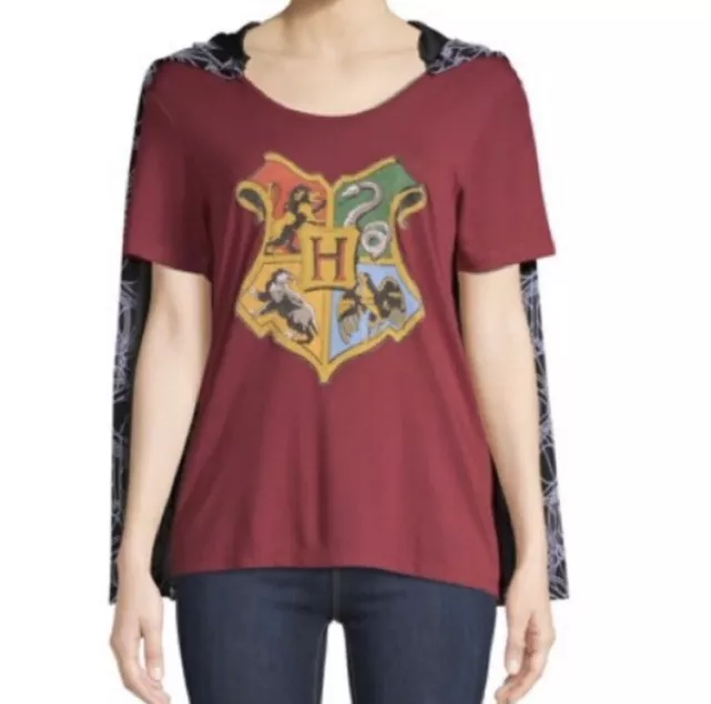 Hogwarts Crest Harry Potter Tee Shirt + Cape Womens Juniors Size XL Halloween