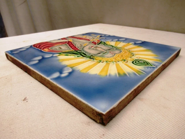 Antique Tile Art Nouveau Lord Krishna Playing Fluit Hindu Mythology Decorativ*90 3