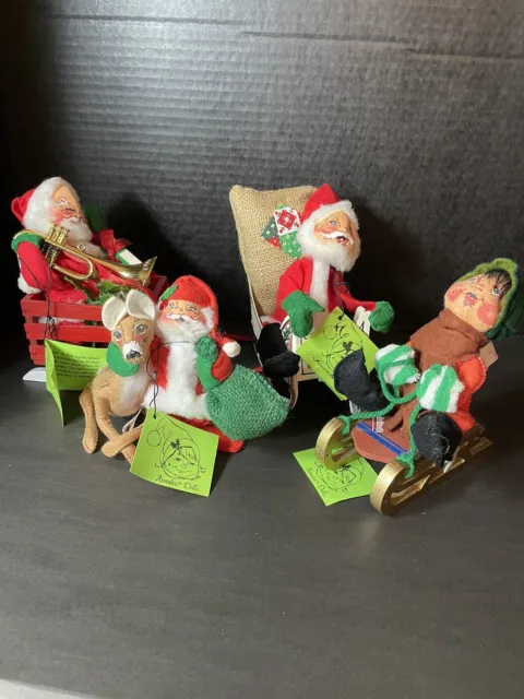 Lot 4 Annalee CHRISTMAS DOLLS Santa Reindeer Sleigh Holiday Mobilitee Vintage