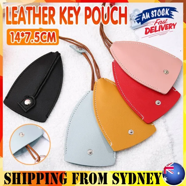 Leather Key Pouch with Pull Strap Case Holder Bag Ring Organizer House Car  Keys
