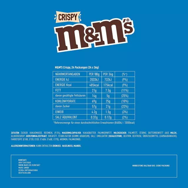 Lenti al cioccolato M&Ms cioccolato croccante cioccolato croccante 24x 36 g NUOVE MHD 2/24