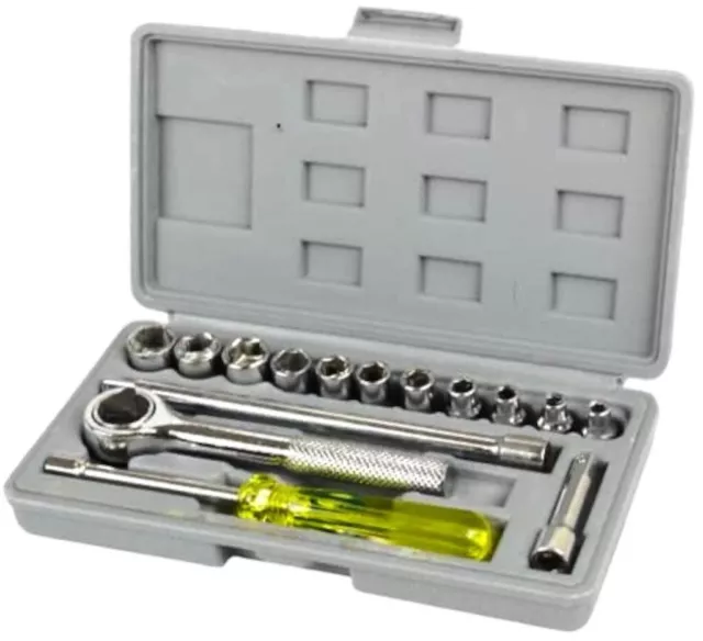 17pc 1/4” Inch  Wrench Socket Handy Boxed Set Essential for Small With Box