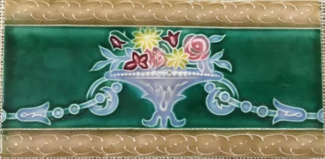 Antique art nouveau vintage majolica border tile Japan c1900 6 INCH X 3 INCH