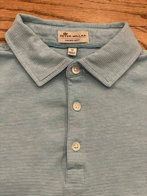 Peter Millar Polo Shirt M Medium Blue Striped Golf Crown Soft Pima Cotton Silk