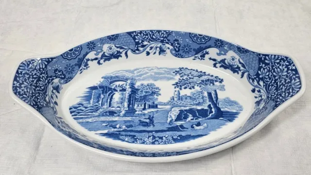 Spode, England Blue Italian Oven To Table Large Oval Eared Handles Vintage