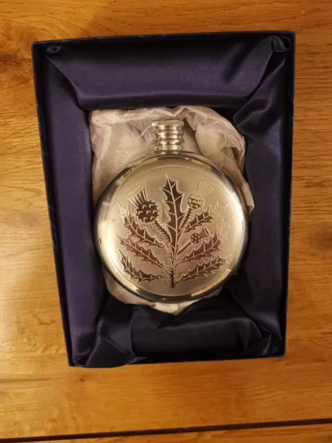 Edwin Blyde Pewter Hip Flask 6oz Thistle