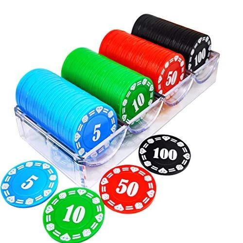 Lynkaye Plastic Poker Chips Set of 100 Pcs with Storage Box,Denomination Prin...
