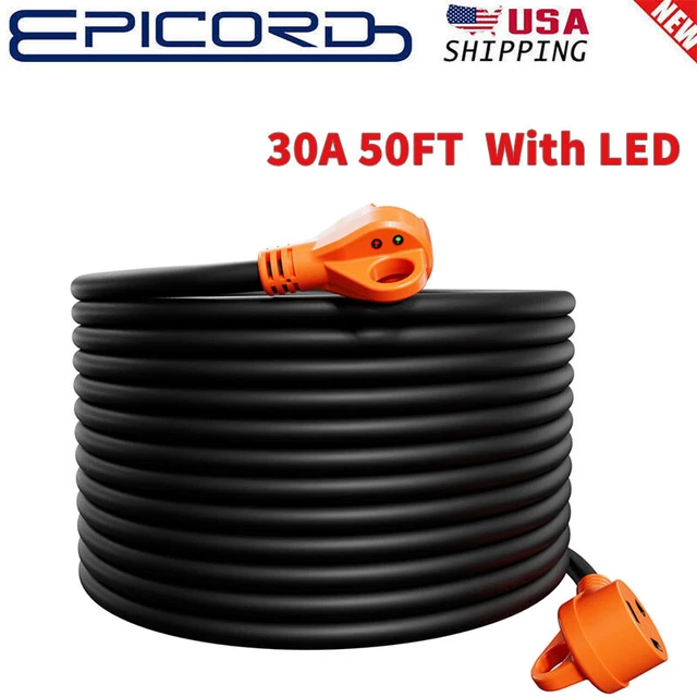 RV EXTENSION CORD 50ft 30amp Power Cable Rain Proof for Trailer