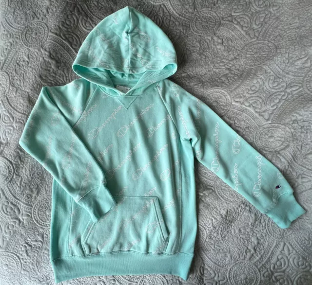 Champion Ragazze Verde Menta Atletico Manica Lunga Felpa con Cappuccio Sz L Nwt