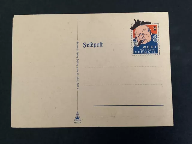 Germany Third Reich Churchill Propaganda Fieldpost Card, Imprinted Stamp 01/5/40