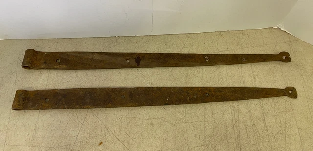 Vintage Antique Barn Door Gate Steel Strap Hinges Hand Forged 21 Inches Lot of 2