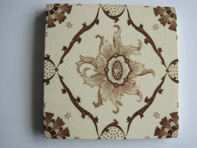 ANTIQUE VICTORIAN MINTONS FLORAL TRANSFER PRINT WALL TILE c1885 No.2927