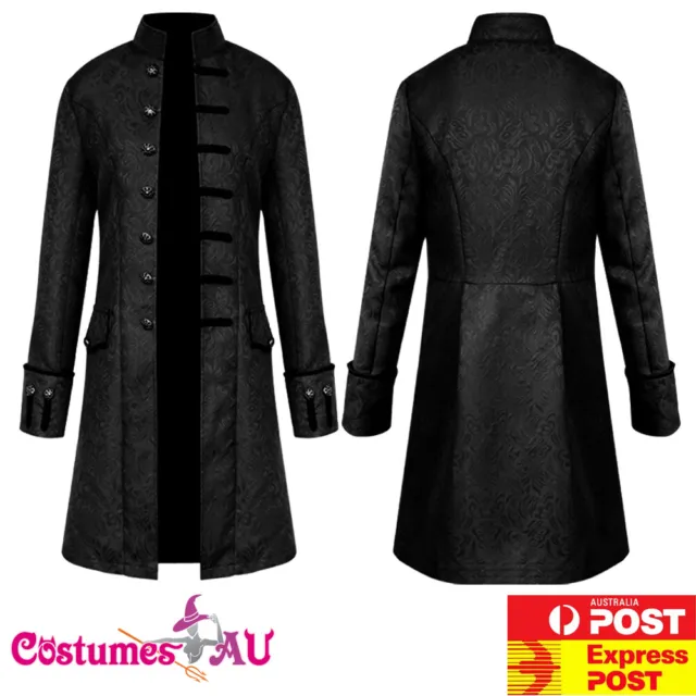 Unisex Vintage Steampunk Costume Black Jacket Tailcoat Gothic Victorian Frock