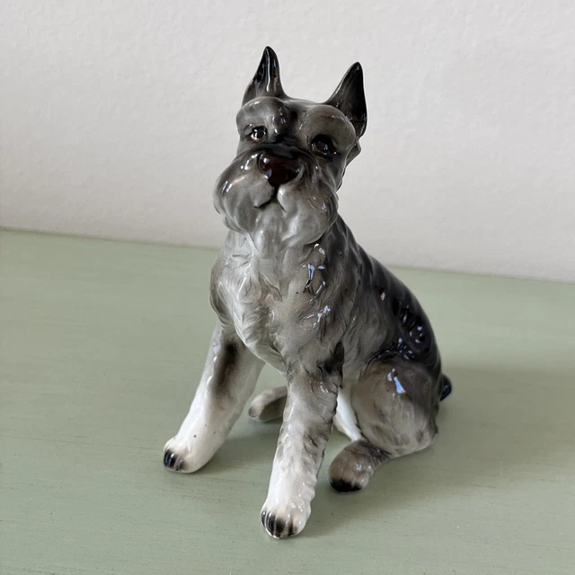 MCM PORCELAIN FIGURINE GRAY SCHNAUZER DOG by Norcrest JAPAN 4.5”