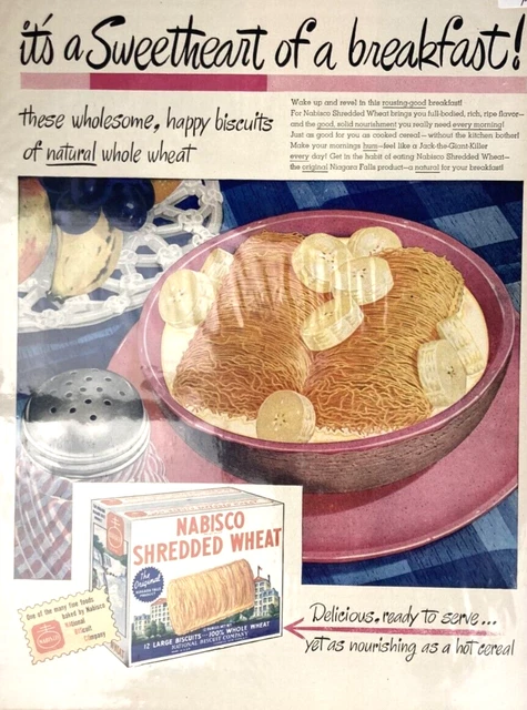 Vintage Nabisco Shredded Wheat Sweetheart Breakfast  1946 Magazine Print Ad L70
