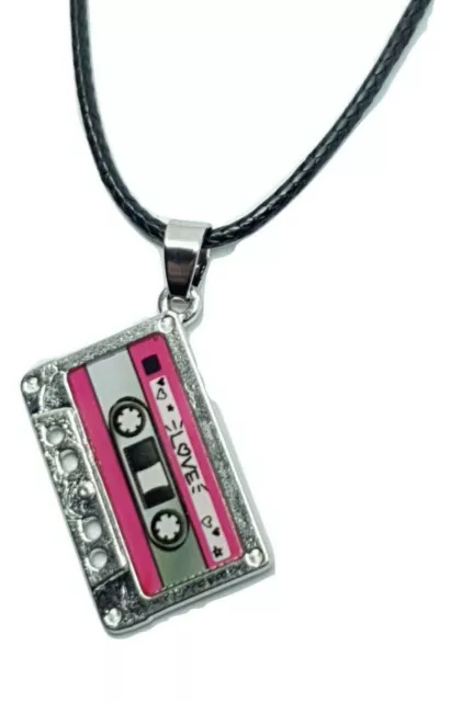 Collar con colgante de casete de cinta Audio Love Cordón de los años 80... 2