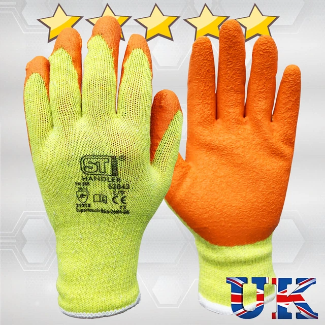 RUBBER LATEX COATED ORANGE SAFETY WORK GLOVES MENS BUILDERS GARDENING - View #5