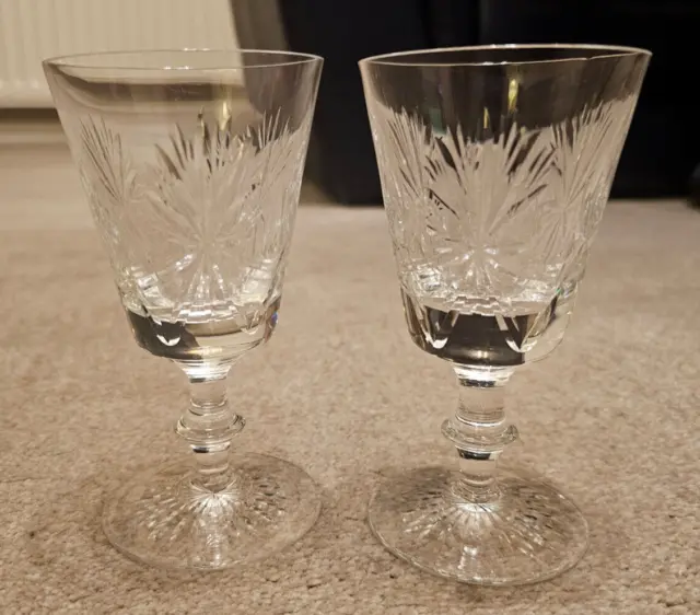 Pair of Edinburgh Crystal "Star of Edinburgh" Claret Wine Glasses 13cm Stamped