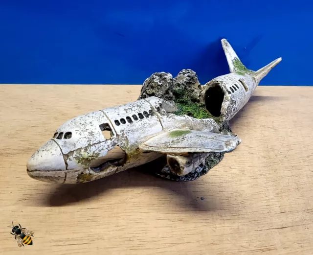 Aquarium Ornament Plane Wreck Crash on Rock Fish Tank Decoration New