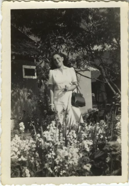 Antique Photo - Vintage Snapshot - Women Garden Fashion Handbag Flowers - Fashion