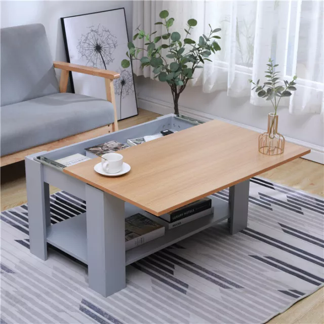 Modern Sliding Top Coffee Table with Bottom Shelf and Hidden Storage Tea Table