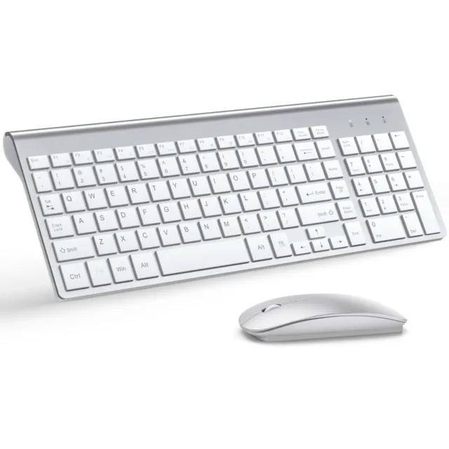 TopMate Silent Wireless Keyboard and Mouse Ultra Slim Cordless Combo Set White