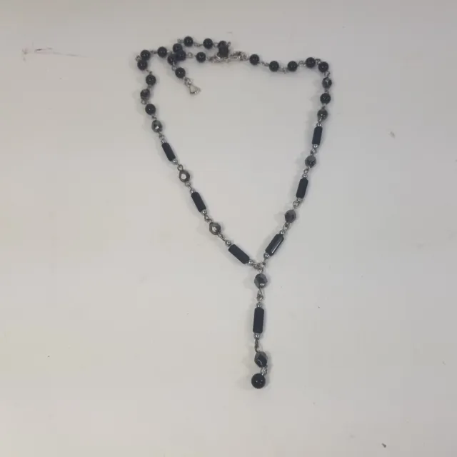Vintage Liz Claiborne LCI faceted black station bead choker necklace Y Drop