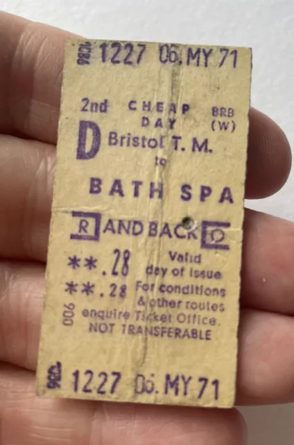 Vintage 1970s British Railways Train Ticket BRISTOL TEMPLE MEADS to BATH SPA 2