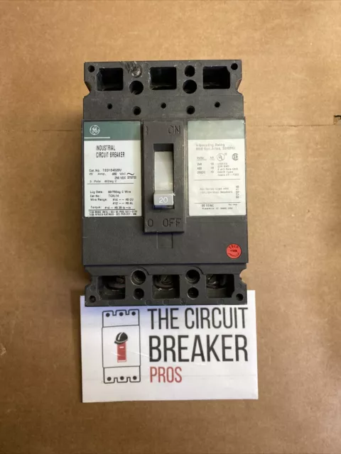 GENERAL ELECTRIC TED134020V CIRCUIT BREAKER  20Amp 480VAC/250VDC 3-Pole - NNB