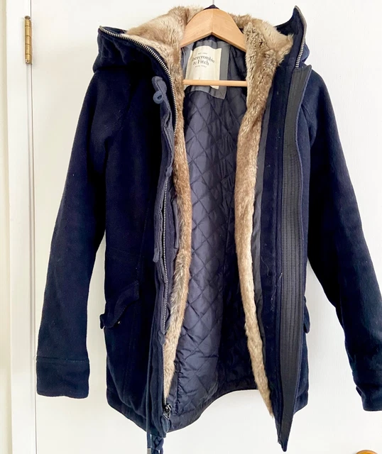 Abercrombie & Fitch Women's Black Fabric Faux Fur Lined Overcoat Small Winte