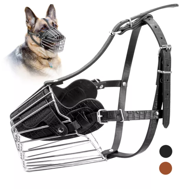 Dog Muzzle PitBull AmStuff Adjustable Metal Wire Basket with Soft Leather Straps